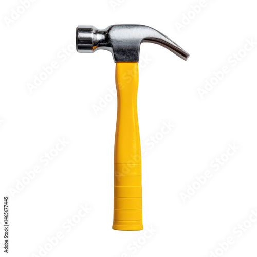 Bright yellow hammer stands alone, ready for construction or repair projects in a crisp and inviting environment
