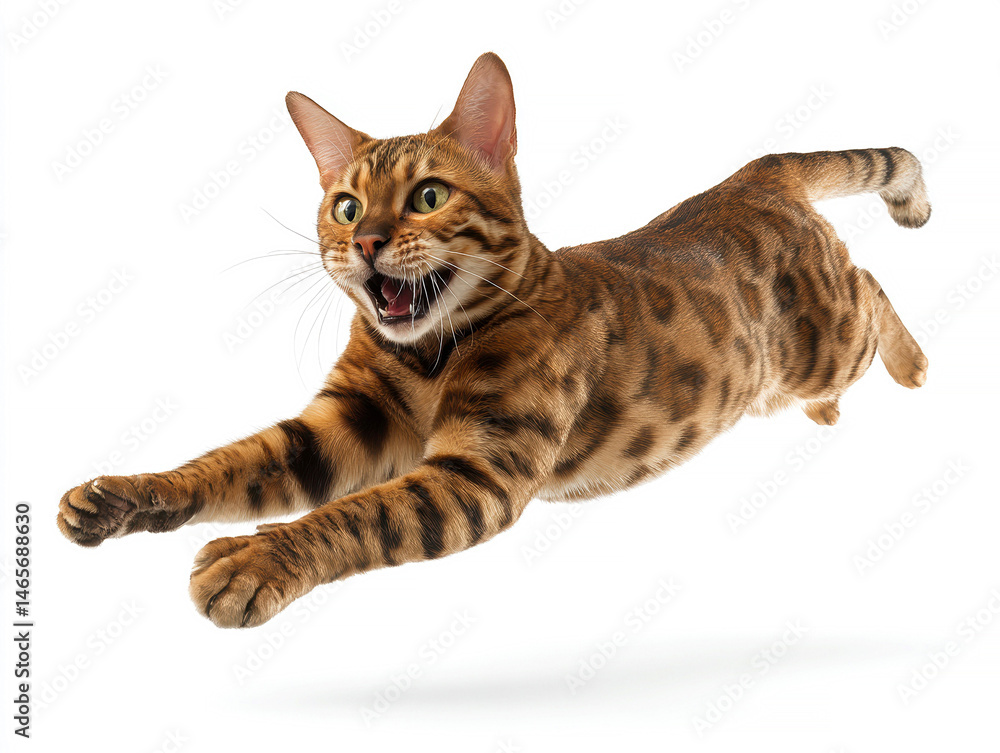 Close-up of a Siamese cat leaping, cream and dark brown color pattern, surprise or excitement on its face, white background, dynamic movement, shallow depth of field - AI-Generated Close-up of a Siamese cat leaping, cream and dark brown color pattern, surprise or excitement on its face, white background, dynamic movement, shallow depth of field - AI-Generated