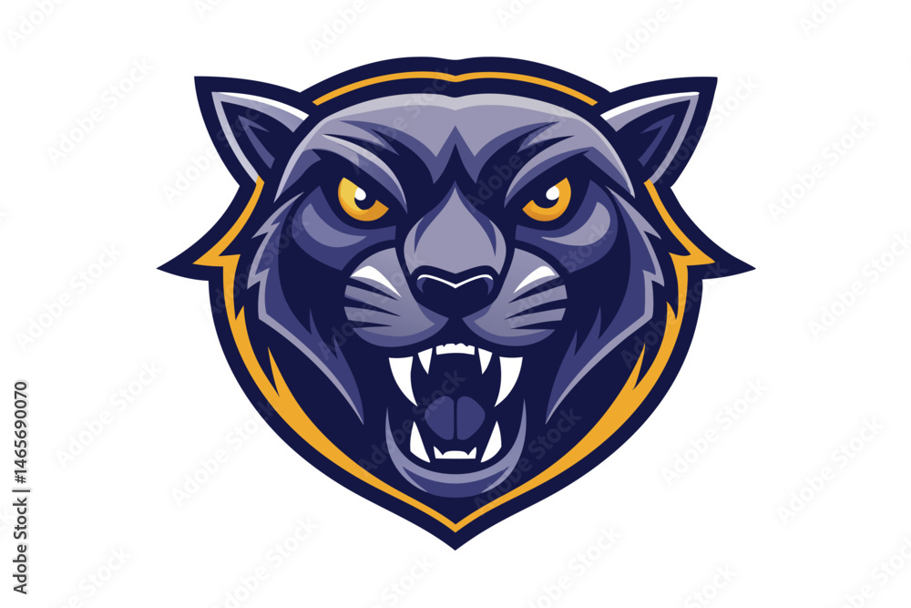 depiction showcases the ferocious panther head mascot in blue and gold tones depiction showcases the ferocious panther head mascot in blue and gold tones