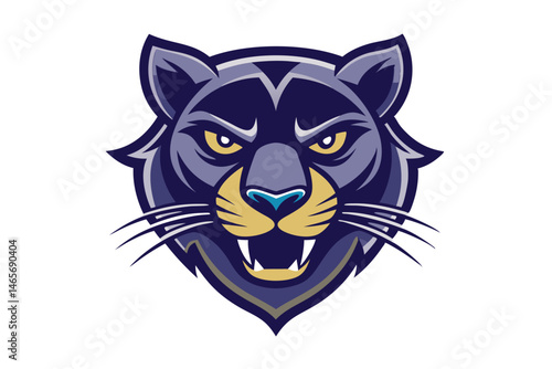 Bold jaguar head presents a stylized intimidating gaze with sharp teeth and sleek design