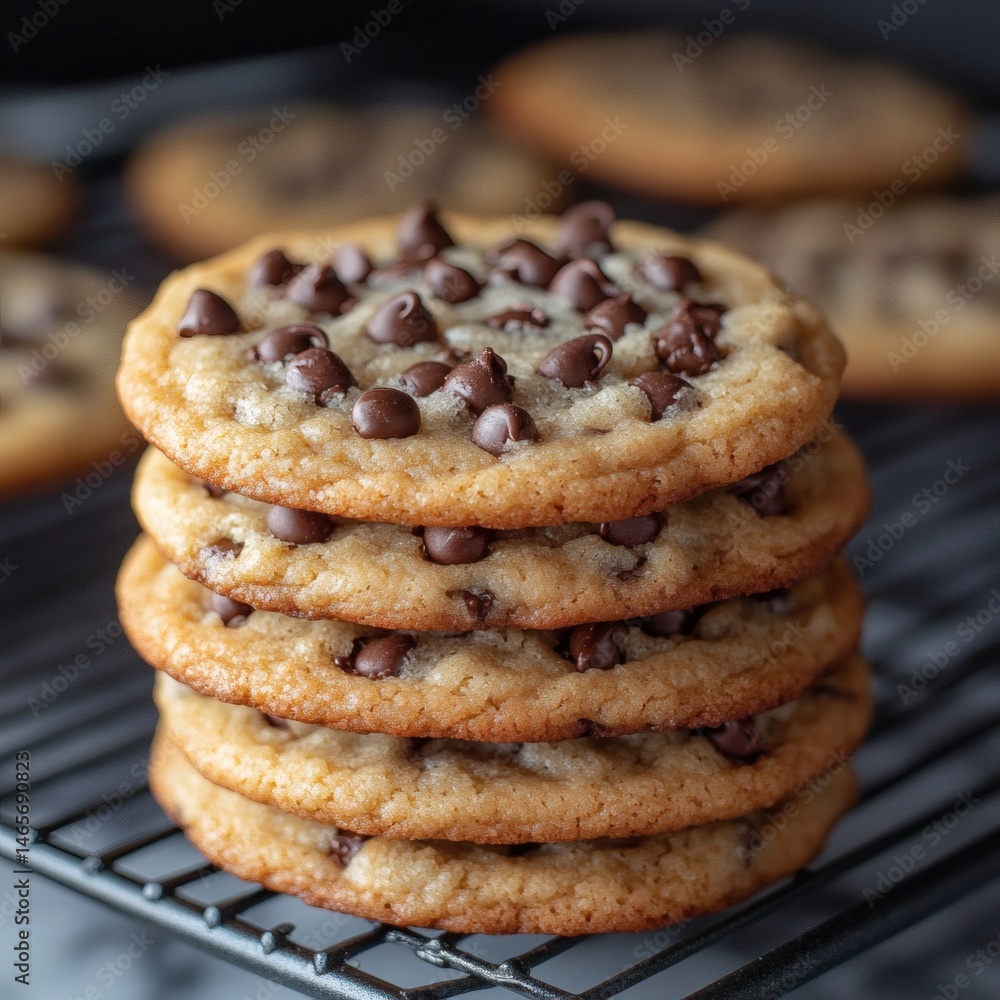 Stack of Freshly Baked Chocolate Chip Cookies on a Wire Rack Stack of Freshly Baked Chocolate Chip Cookies on a Wire Rack