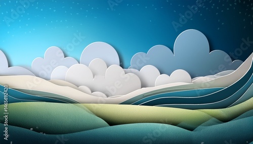 clear sky in paper cut art style landscape background illustration background minimalist flat design generative ai