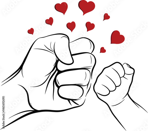 Father and Child Fist Bump with Hearts Illustration 