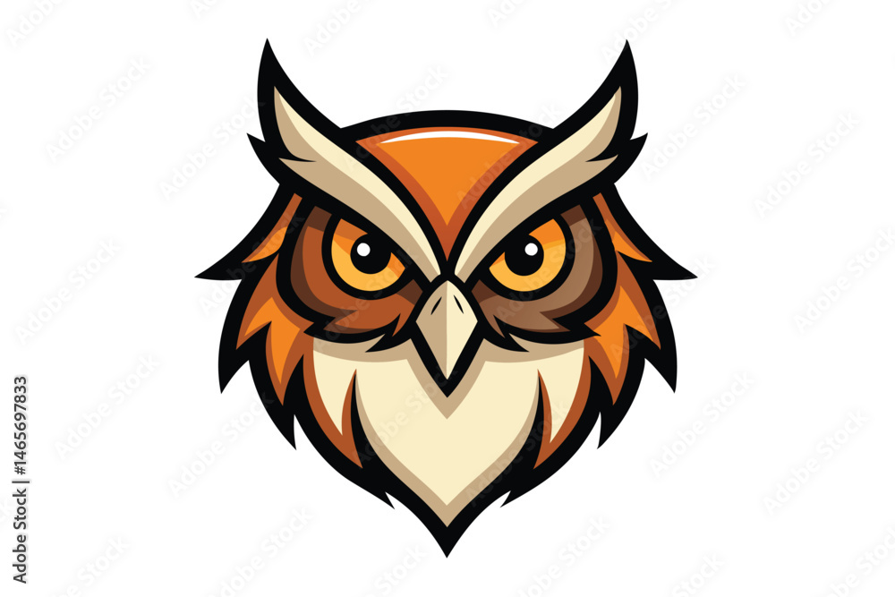 Orange owl gazes intensely with piercing yellow eyes on a pure white backdrop Orange owl gazes intensely with piercing yellow eyes on a pure white backdrop