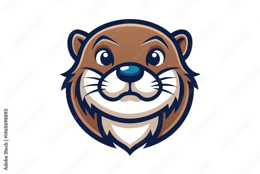 Obraz premium A stylized otter's head is depicted in brown with navy blue outline against a white background