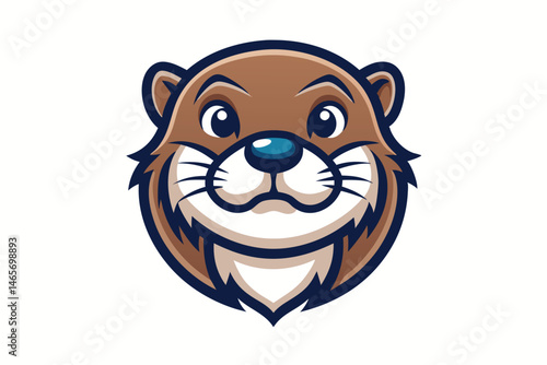 A stylized otter's head is depicted in brown with navy blue outline against a white background