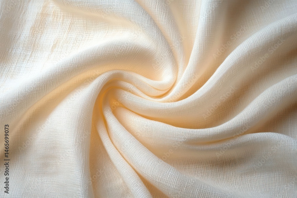 Soft white fabric with gentle folds creating a swirling pattern highlighting the texture and light play Soft white fabric with gentle folds creating a swirling pattern highlighting the texture and light play