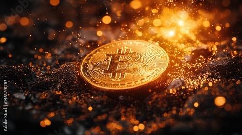 finnancial, banking and investment concept picture of gold coin money with golden bokeh background. 