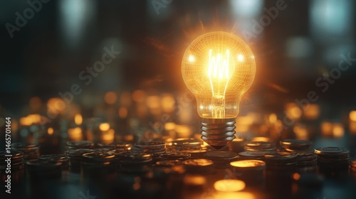Strategy business planning idea for marketing and investment growth. glowing light bulb with futuristic graphic icon.	
