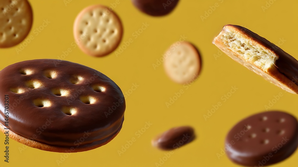 Fototapeta premium 宙に浮かぶチョコレートビスケットの世界