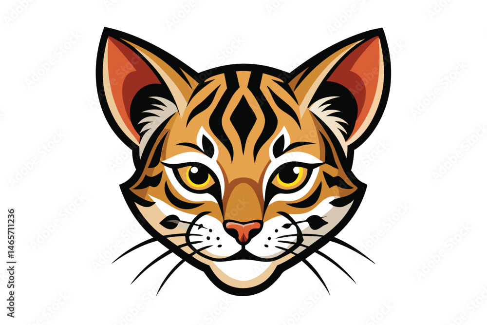 Obraz premium Striking golden cat with captivating yellow eyes stares intensely on the clean white background
