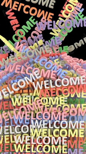 Welcome Text Color Portrait Vertical Video Animation Curtain Transition Effect Transparent Background Alpha Channel