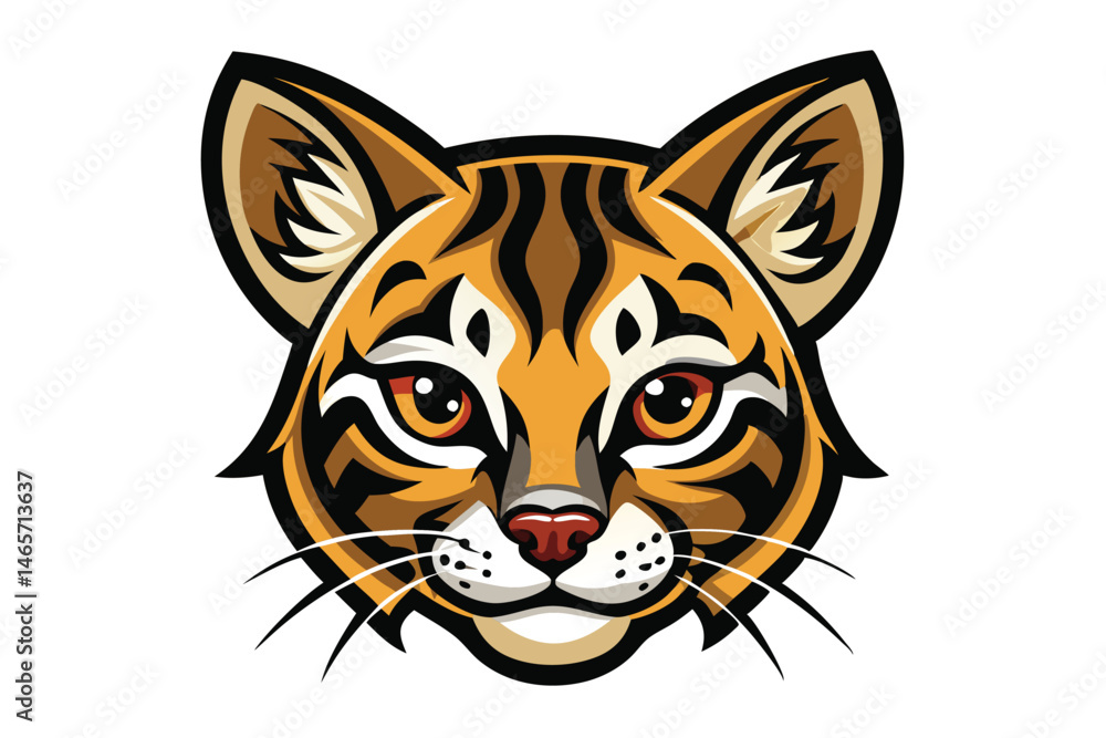 Obraz premium Illustration shows a tiger cat with orange fur, black stripes and a white background