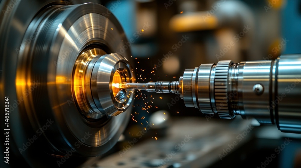 Metalworking machine tool in action, sparks flying Metalworking machine tool in action, sparks flying