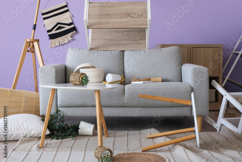 Messy living room interior ...