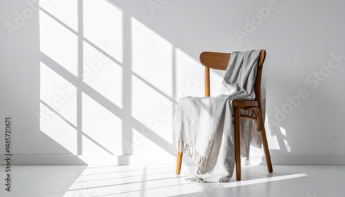 Serene Minimalist Interior Wooden Chair and Sunlight