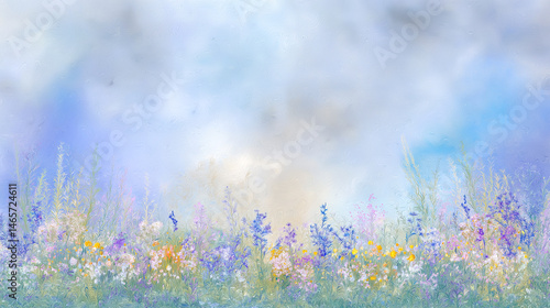 Illustration Floral artistic texture, detailed, picturesque pastel colors,