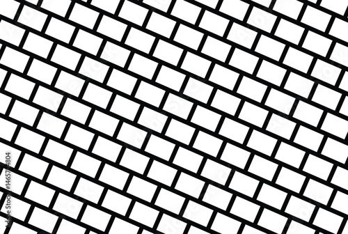 Diagonal white rectangular tiles with black outlines form a seamless repeating pattern. Minimalist, geometric abstract design in monochrome. Neutral, versatile background for digital or print projects