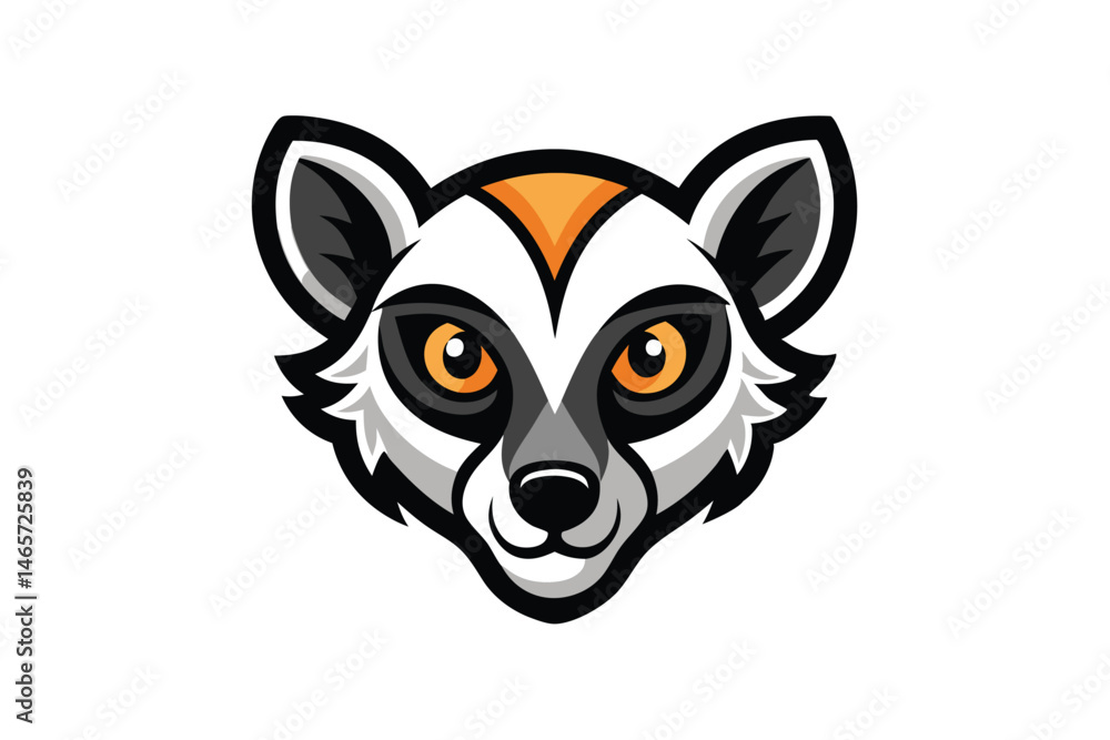 Fototapeta premium Ring tailed lemur face has a white and gray pattern with orange eyes