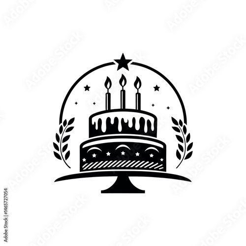 birthday cake silhouette logo vector line art logo design