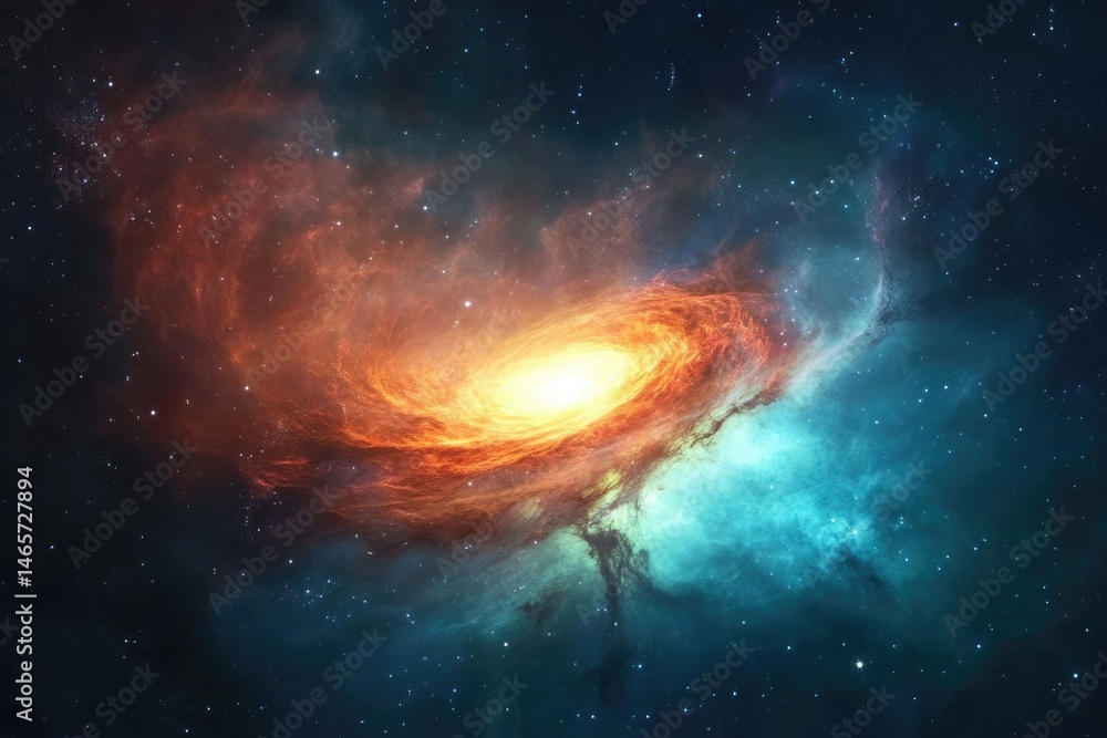 Fototapeta premium A vibrant cosmic swirl of orange and teal nebulae, showcasing celestial beauty and the vastness of space.