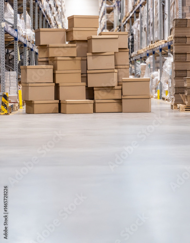 Centrum logistyczne z zapakowanymi pudełkami i strefą wysyłki