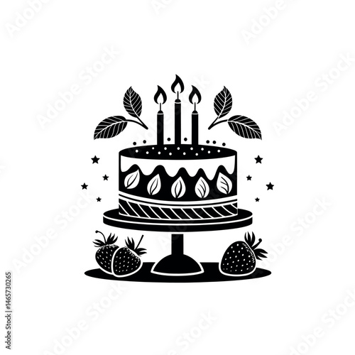 birthday cake silhouette logo vector line art logo design