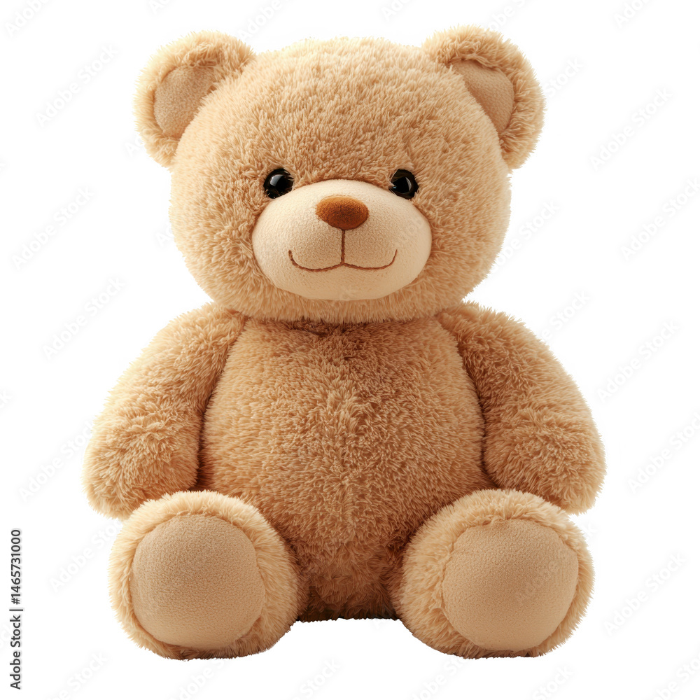Obraz premium Cute, fluffy teddy bear with soft, plush texture and friendly expression, perfect for cuddling and comforting children. bear is light brown and has classic design
