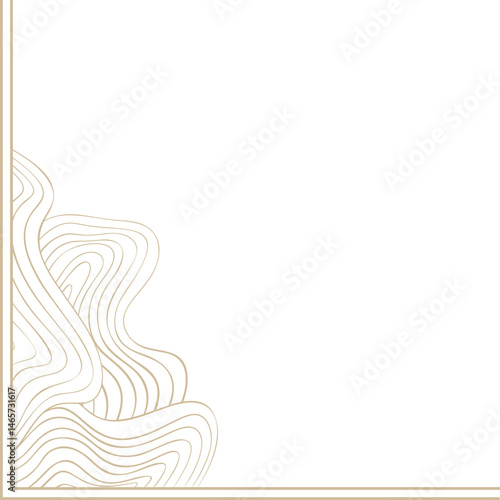 Wavy Lines Corner Border, Gold Beige Decorative Art Nouveau Patterned Design Element for Wedding Frames or Elegant Art Deco Invitations, Isolated Vector Illustration