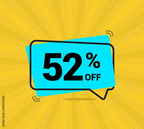 52% OFF sale, fifty two percent. Coupon of Discount Price. Discount promotion. Banner for One percent off offers. Yellow and blue Design. Vector illustration.