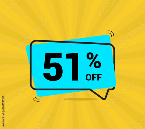 51% OFF sale, fifty one percent. Coupon of Discount Price. Discount promotion. Banner for One percent off offers. Yellow and blue Design. Vector illustration.