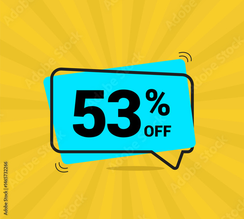 53% OFF sale, fifty three percent. Coupon of Discount Price. Discount promotion. Banner for One percent off offers. Yellow and blue Design. Vector illustration.