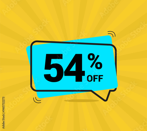 54% OFF sale, fifty four percent. Coupon of Discount Price. Discount promotion. Banner for One percent off offers. Yellow and blue Design. Vector illustration.