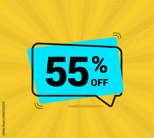 55% OFF sale, fifty five percent. Coupon of Discount Price. Discount promotion. Banner for One percent off offers. Yellow and blue Design. Vector illustration.