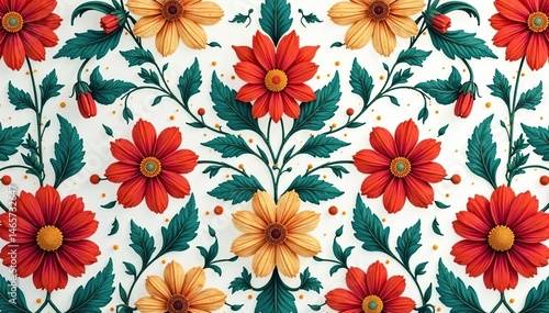 Wallpaper Mural Intricate floral design, repeating seamlessly , background, vintage, vibrant Torontodigital.ca
