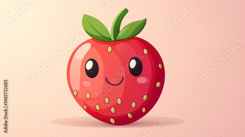 A cheerful cartoon strawberry with a friendly face perfect for food health and fun designs