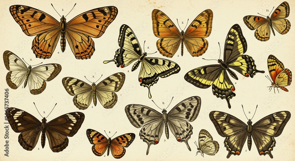 Fototapeta Vintage Butterfly Illustration Print Antique Entomology Chart of Colorful Moths and Butterflies