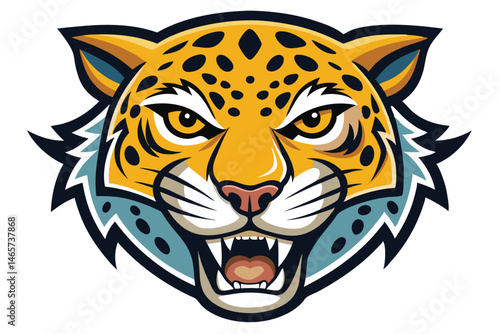 Bold jaguar mascot snarls fiercely, a captivating and striking of powerful feline intensity