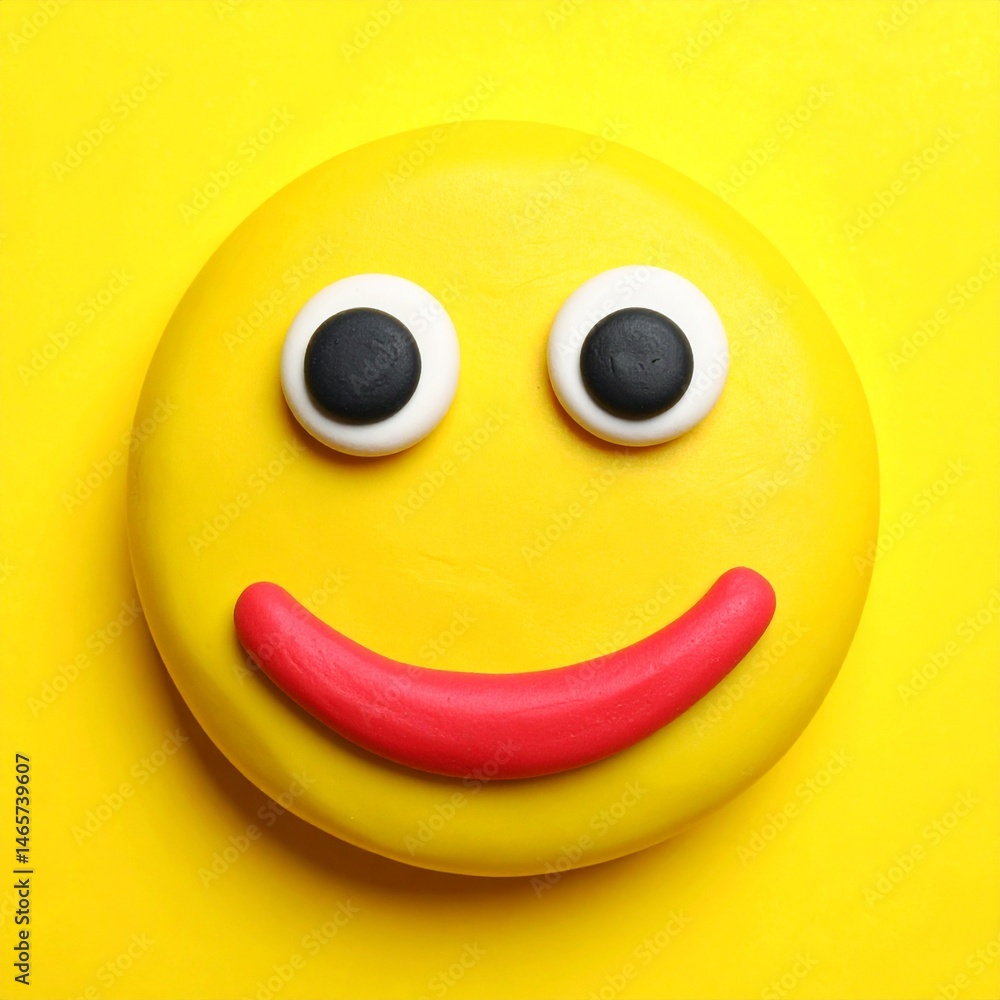 Smiling emoji made of clay on yellow background Smiling emoji made of clay on yellow background