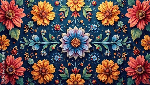 Wallpaper Mural Intricate floral textile design, repeating motif , style, seamless Torontodigital.ca