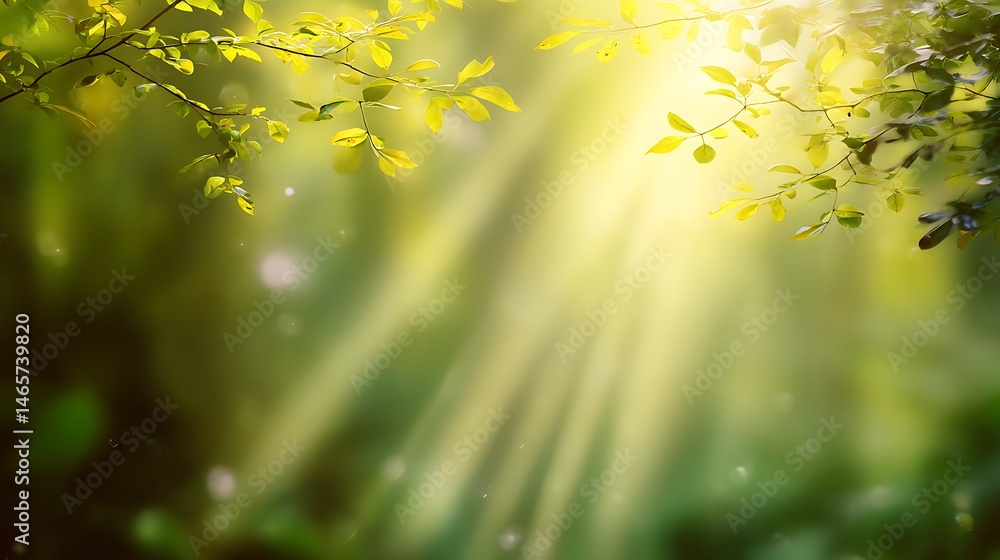 Obraz premium 森に差し込むやわらかな光のシャワー