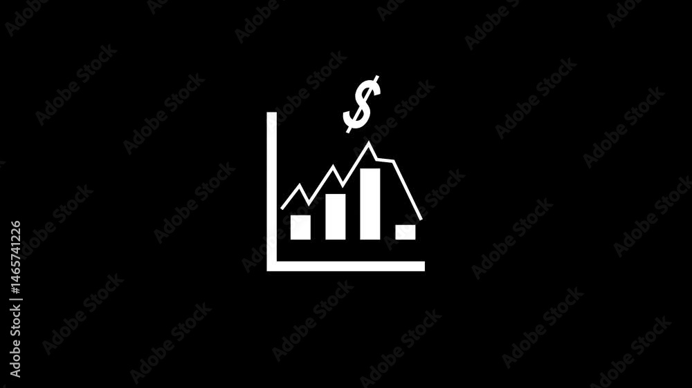 Business graph icon loss isolated on black background. 4k video concept animation Business graph icon loss isolated on black background. 4k video concept animation