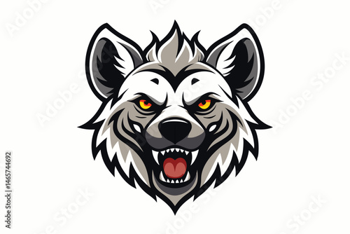Fierce cartoon hyena with sharp teeth and glowing eyes stares ahead menacingly