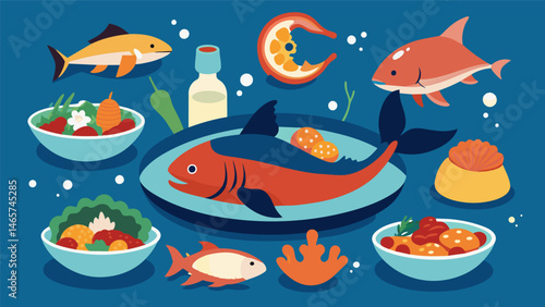 A tantalizing display of Chilean marine life each morsel b with the essence of the ocean.. Vector illustration