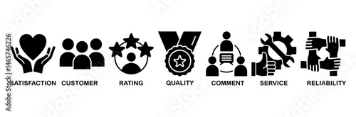 Feedback icon set vector illustration concept with icon of satisfaction, customer, rating, quality, comment, service and reliability