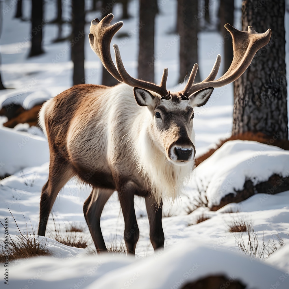 Potrait of alone Reindeer in the forest during winter season AI Generated Image Potrait of alone Reindeer in the forest during winter season AI Generated Image