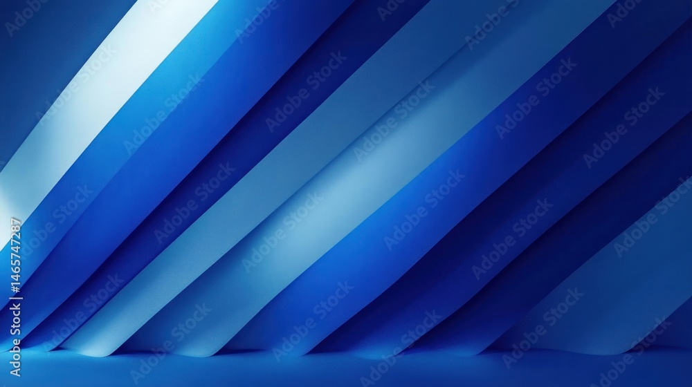 Symmetrical abstract composition of blue curved layered structures with smooth gradient lighting creating depth and flow