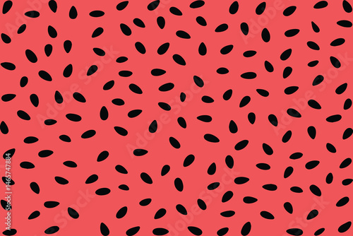 Black watermelon seed pattern on a red background, minimalist vector illustration.