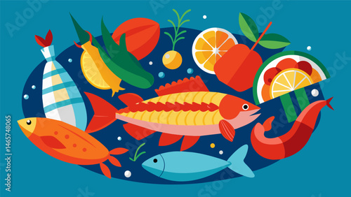 A colorful assortment of Chilean shellfish inviting you to dive into their succulent meat.. Vector illustration