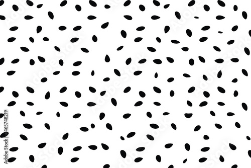 Black watermelon seeds pattern on a white background, minimalist vector illustration.